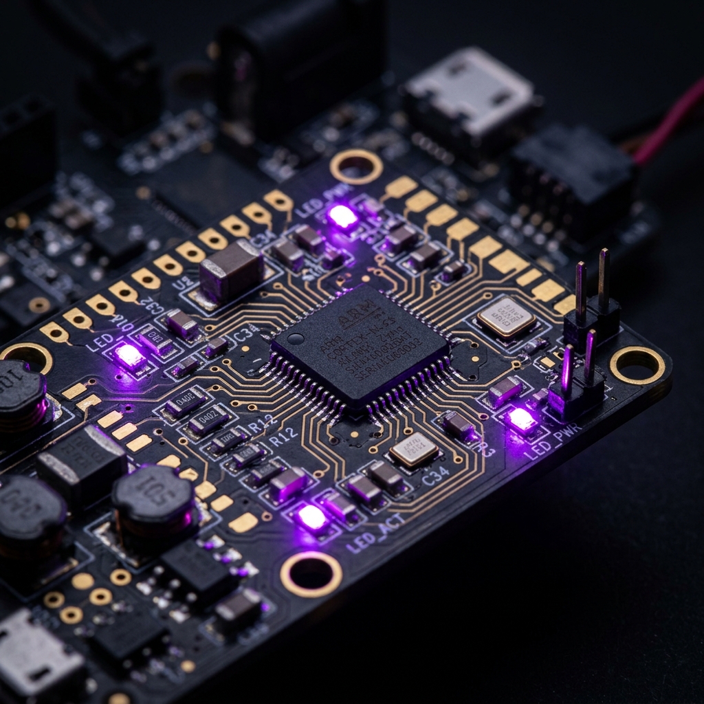 Circuit board with purple LED lighting
